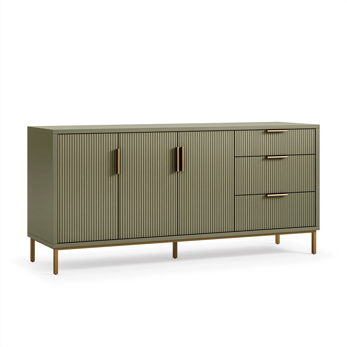 Buffet 160 x 40 x 90 cm en panneaux de bois vert kaki avec tiroirs style contemporain
