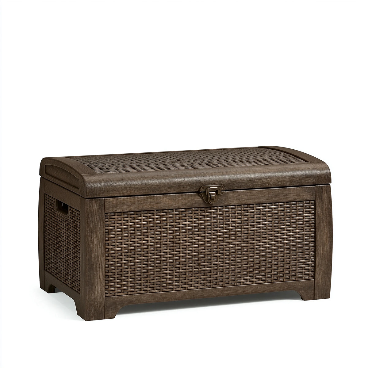 Coffre de rangement extérieur 120 x 55 x 60 cm en résine tressée marron avec couvercle verrouillable