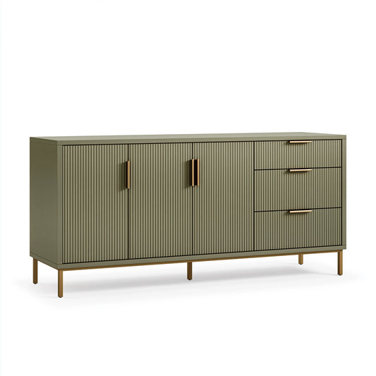Buffet 160 x 40 x 90 cm en panneaux de bois vert kaki avec tiroirs style contemporain