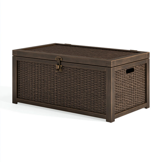 Coffre de rangement 120 x 60 x 60 cm en résine tressée marron foncé pour extérieur style classique