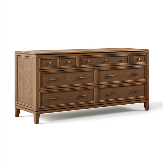 Commode 160 x 45 x 90 cm en bois marron à 8 tiroirs style classique