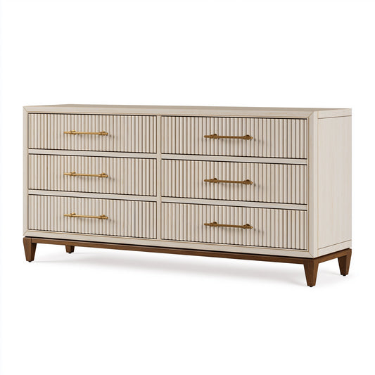 Commode 160 cm en bois beige et marron à 6 tiroirs style classique